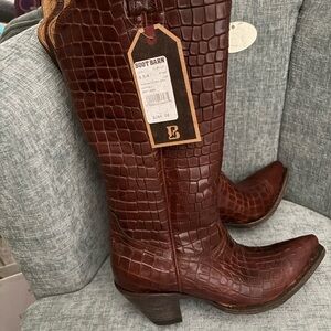 Brown Crocodile Embossed Leather Boots